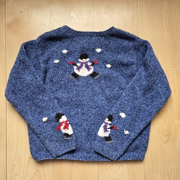 Vintage 1990s Y2K Talbots Kids snowman winter holiday cardigan knit sweater - Picture 6 of 9